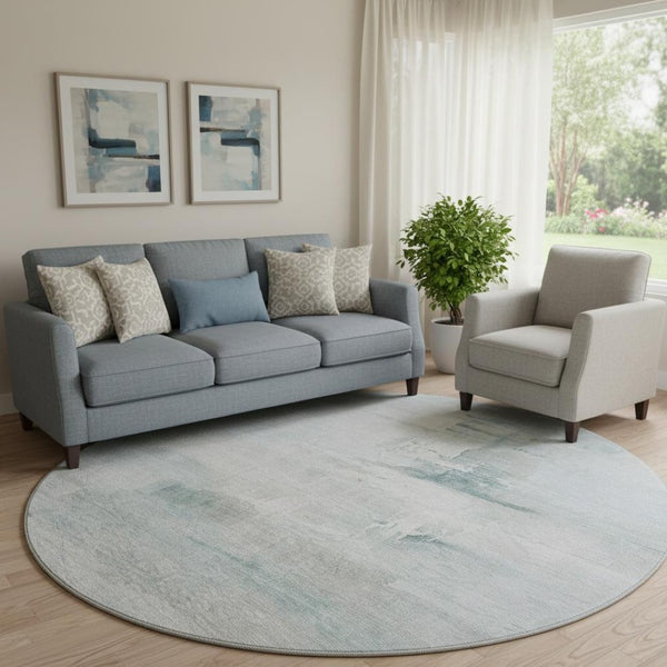 HomeRoots 8' X 10' Sky Blue and Ivory Abstract Area Rug - Washable, Stain-Resistant, UV Protected Design for Homes 715691