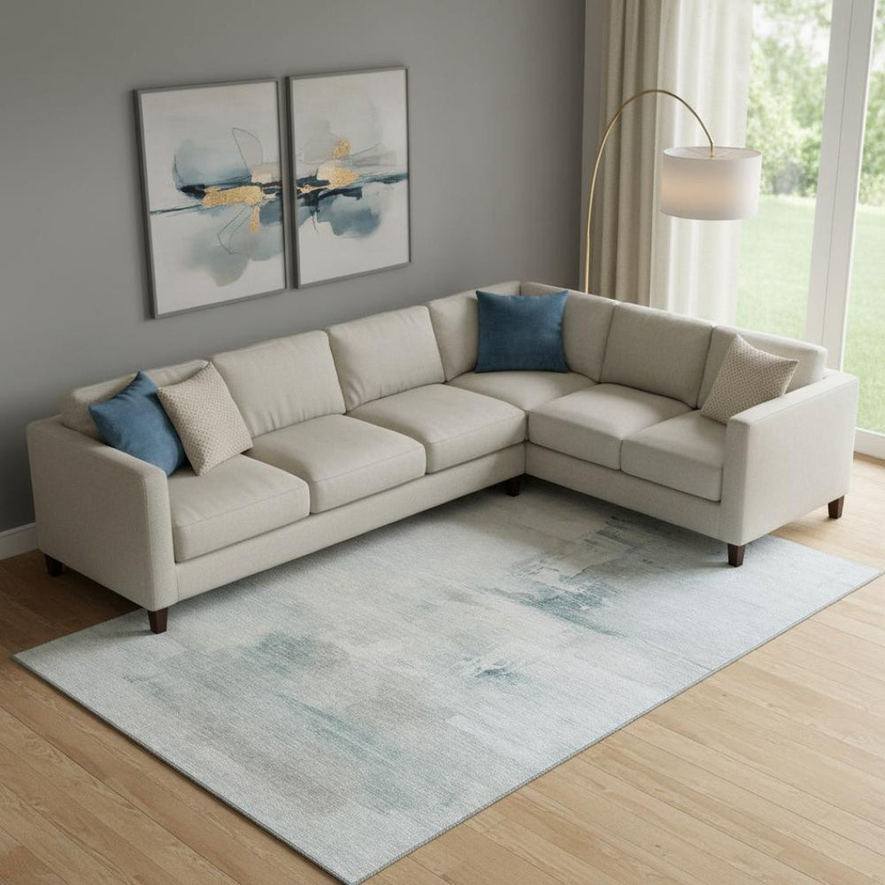 HomeRoots 9' X 12' Stylish Sky Blue & Ivory Abstract Area Rug - Washable, UV-Protected, Easy-Care Design 715692