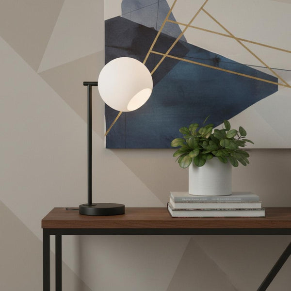 HomeRoots 29" Clear LED Novelty Table Lamp with Drum Shade - Modern Design for Home, Office & Bedroom Decor 715697