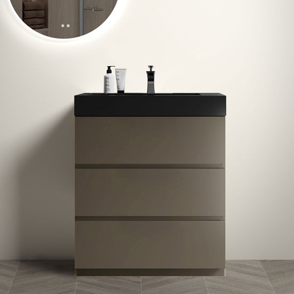 English Elm Alice 30" Gray Bathroom Vanity With Soft-Close Drawers, Modern One-Piece Sink, Pre-Assembled Elegance W1865S00029