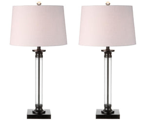 Set of Two Table Lamps with Fabric Drum Shades for Modern Living Rooms and Bedrooms