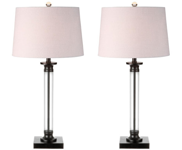 Set of Two Table Lamps with Fabric Drum Shades for Modern Living Rooms and Bedrooms