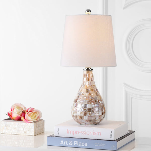 HomeRoots 21" Clear Novelty Desk Lamp LED - Modern Drum Shade for Cozy Task Lighting in Home or Office Spaces 715716