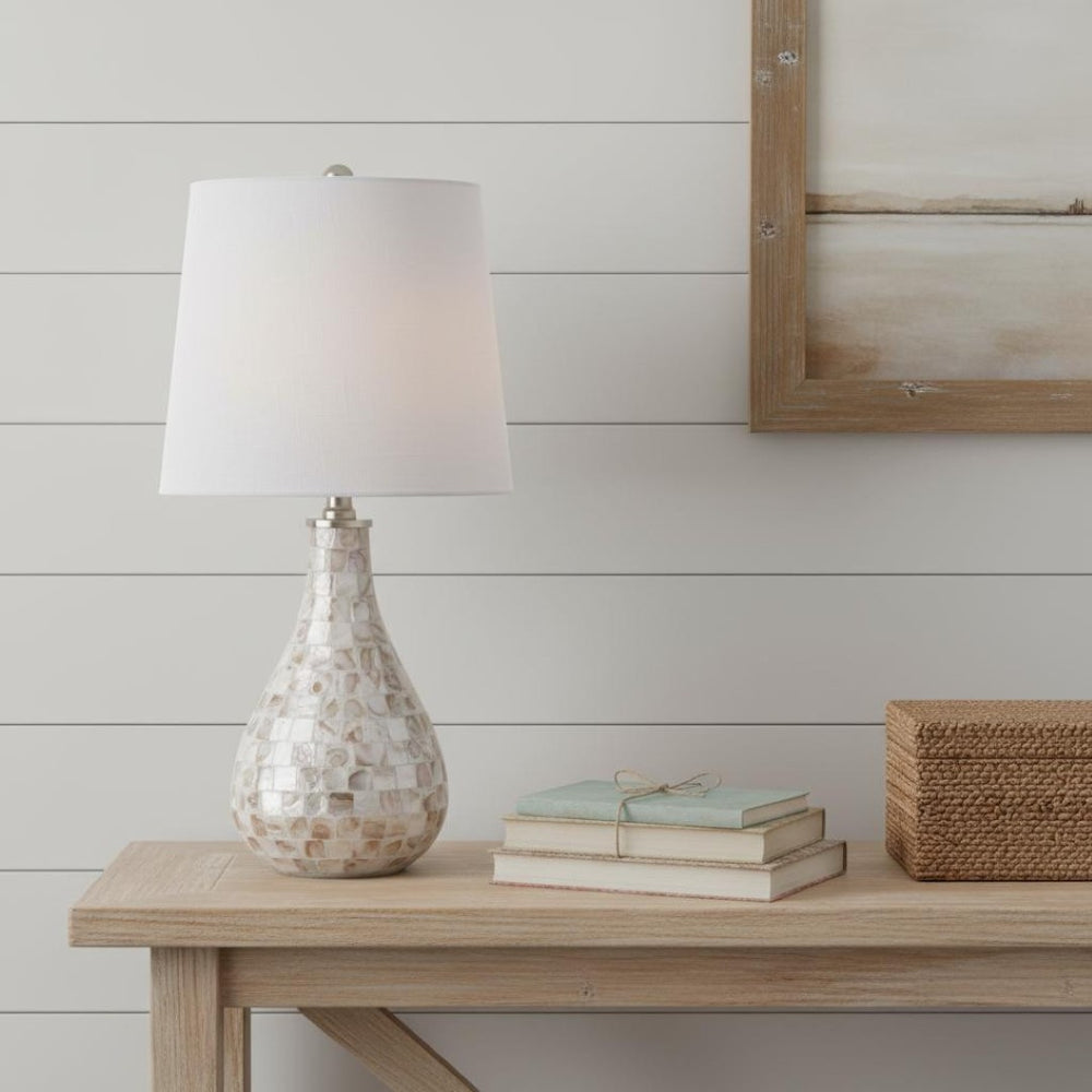 HomeRoots 21" Clear Novelty Desk Lamp LED - Modern Drum Shade for Cozy Task Lighting in Home or Office Spaces 715716