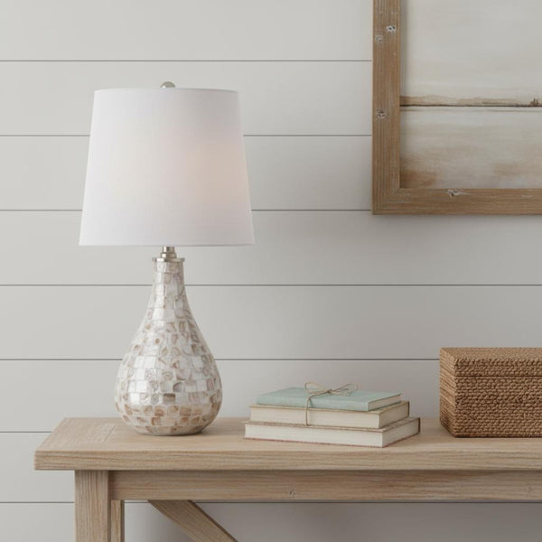 HomeRoots 21" Clear Novelty Desk Lamp LED - Modern Drum Shade for Cozy Task Lighting in Home or Office Spaces 715716