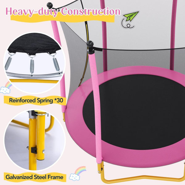 English Elm [without Basketball Hoop] 5.5 Ft Kids Trampoline with Safety Net and Foam Padded Poles Pink N739P443065H