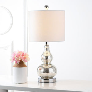 HomeRoots Set of Two 21" Silver Gourd Desk Lamps - Elegant LED Lighting with Linen Drum Shades for Style 715721