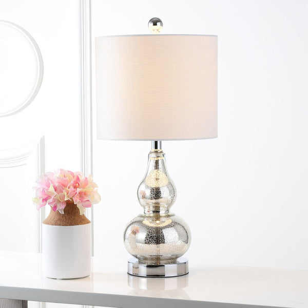 HomeRoots Set of Two 21" Silver Gourd Desk Lamps - Elegant LED Lighting with Linen Drum Shades for Style 715721