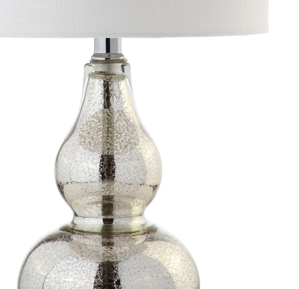 HomeRoots Set of Two 21" Silver Gourd Desk Lamps - Elegant LED Lighting with Linen Drum Shades for Style 715721