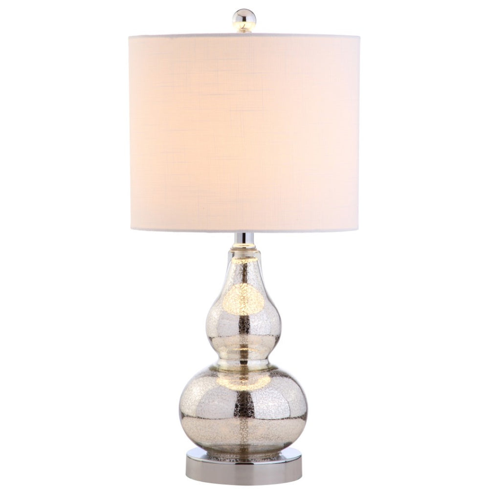 HomeRoots Set of Two 21" Silver Gourd Desk Lamps - Elegant LED Lighting with Linen Drum Shades for Style 715721