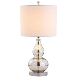 HomeRoots Set of Two 21" Silver Gourd Desk Lamps - Elegant LED Lighting with Linen Drum Shades for Style 715721