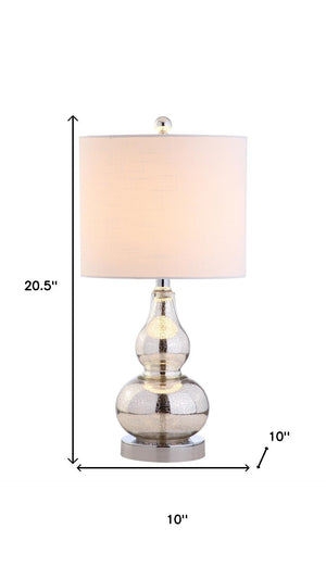 HomeRoots Set of Two 21" Silver Gourd Desk Lamps - Elegant LED Lighting with Linen Drum Shades for Style 715721