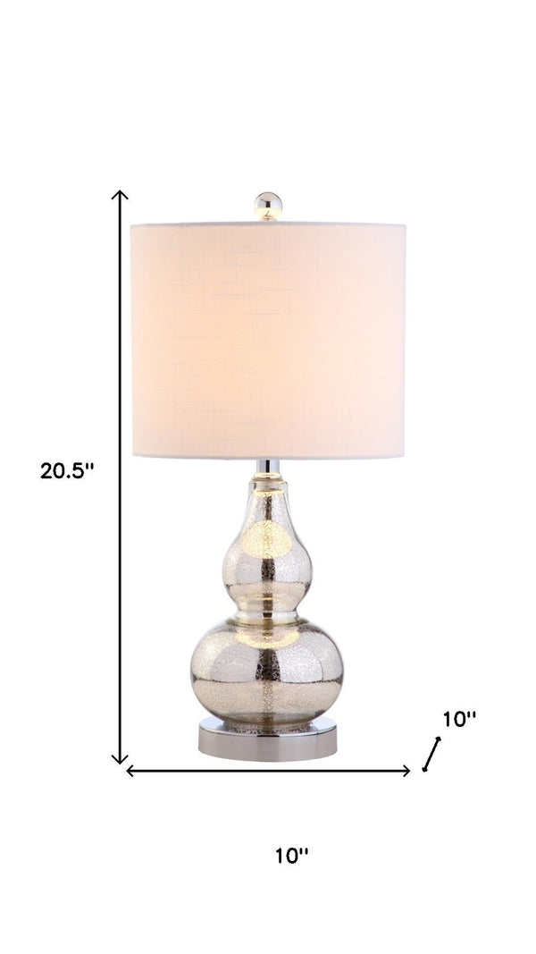 HomeRoots Set of Two 21" Silver Gourd Desk Lamps - Elegant LED Lighting with Linen Drum Shades for Style 715721