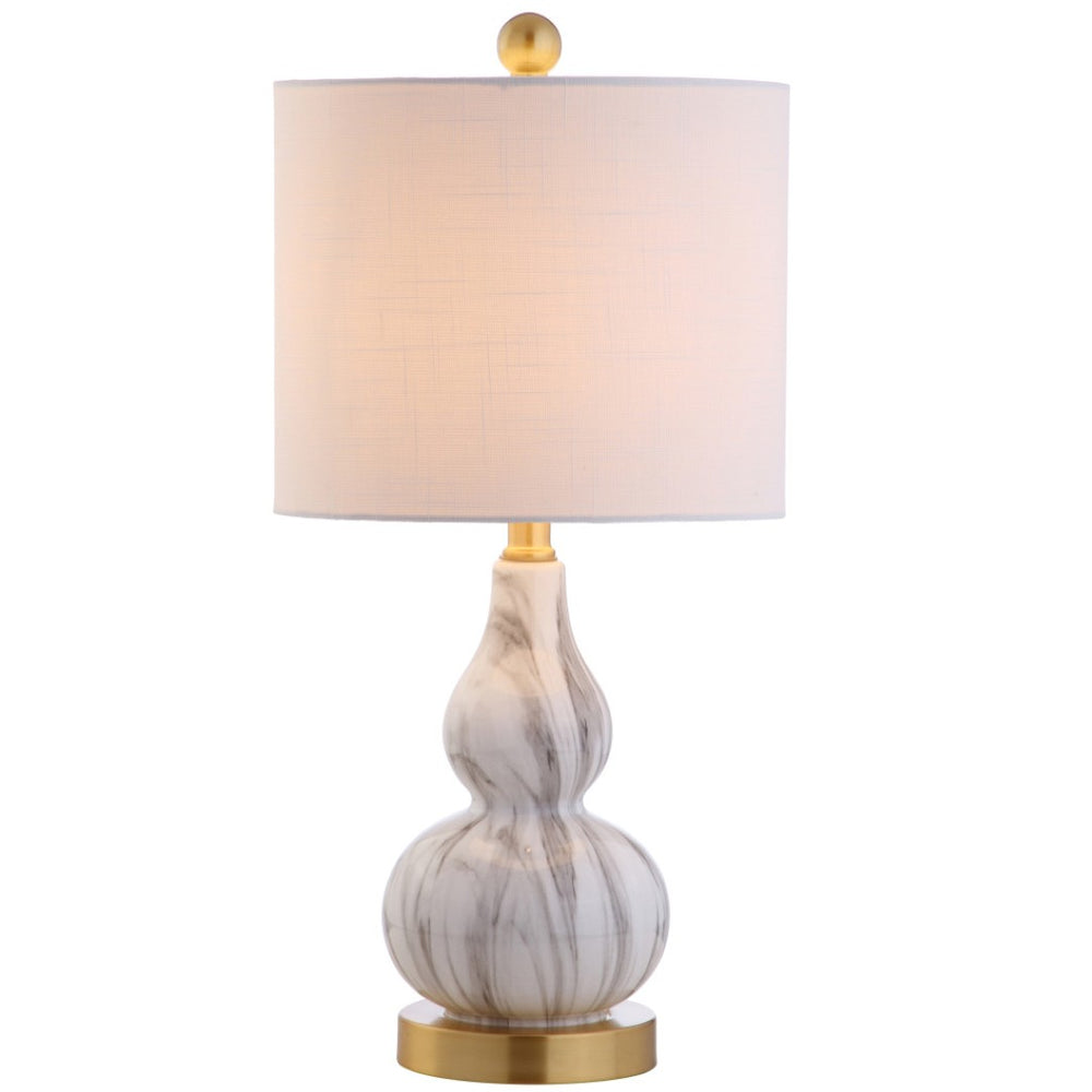 HomeRoots Set of Two 21" Gold Gourd Desk Lamps with Linen Drum Shades for Elegant Home Office Lighting 715723