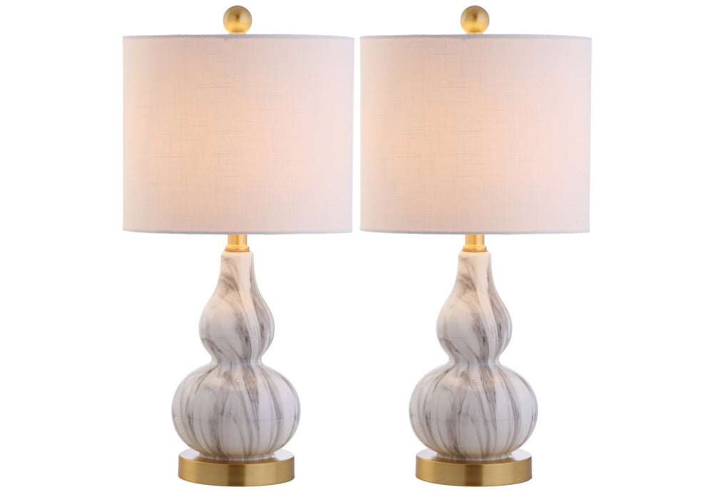 HomeRoots Set of Two Elegant 21" Gold Gourd Desk Lamps with Soft White Drum Shades for Stylish Illumination 715726