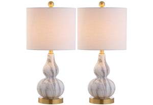 HomeRoots Set of Two Elegant 21" Gold Gourd Desk Lamps with Soft White Drum Shades for Stylish Illumination 715726