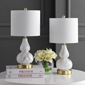 HomeRoots Set of Two Elegant 21" Gold Gourd Desk Lamps with Soft White Drum Shades for Stylish Illumination 715726
