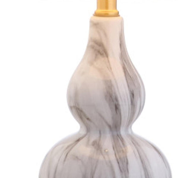 HomeRoots Set of Two Elegant 21" Gold Gourd Desk Lamps with Soft White Drum Shades for Stylish Illumination 715726