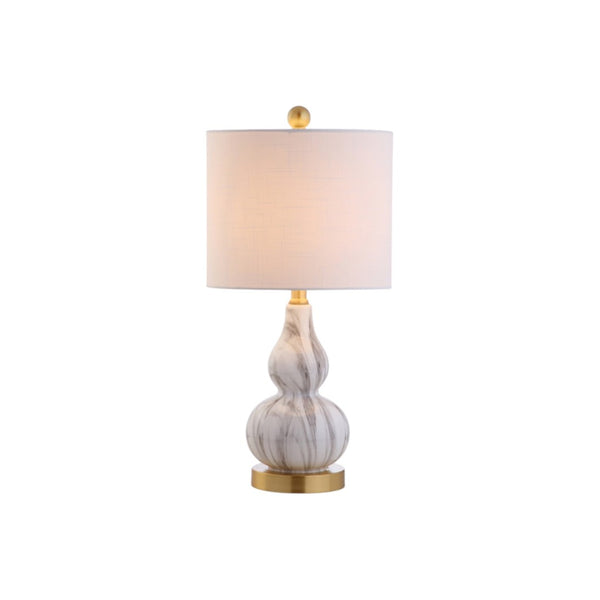 HomeRoots Set of Two Elegant 21" Gold Gourd Desk Lamps with Soft White Drum Shades for Stylish Illumination 715726