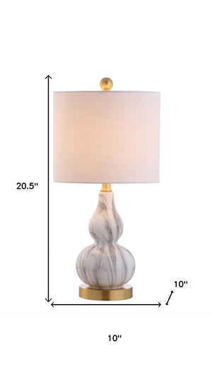 HomeRoots Set of Two Elegant 21" Gold Gourd Desk Lamps with Soft White Drum Shades for Stylish Illumination 715726