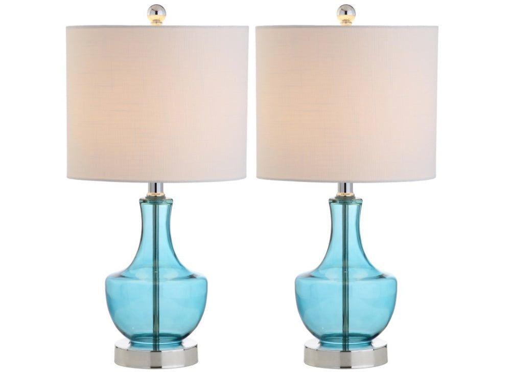 HomeRoots Set of Two Ceramic Gourd Table Lamps with Fabric Drum Shades for Bedroom Decor 715731