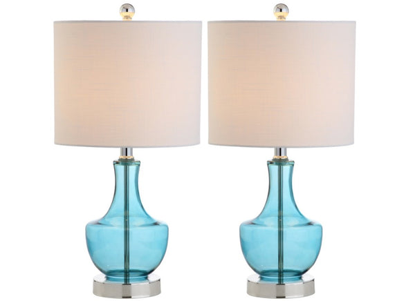 HomeRoots Set of Two Ceramic Gourd Table Lamps with Fabric Drum Shades for Bedroom Decor 715731