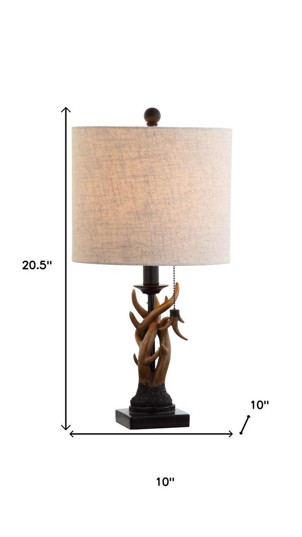 HomeRoots 21" Black Antlers Desk Lamp - Rustic LED Lighting with Linen Drum Shade for Home Office Elegance 715735