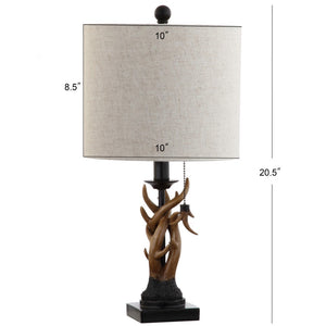 HomeRoots 21" Black Antlers Desk Lamp - Rustic LED Lighting with Linen Drum Shade for Home Office Elegance 715735