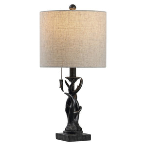 HomeRoots 21" Antiqued White Antlers Desk Lamp with Gray Linen Shade – Rustic Vintage Charm for Any Space 715736