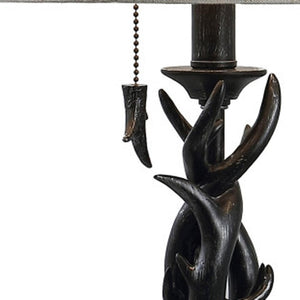 HomeRoots 21" Antiqued White Antlers Desk Lamp with Gray Linen Shade – Rustic Vintage Charm for Any Space 715736
