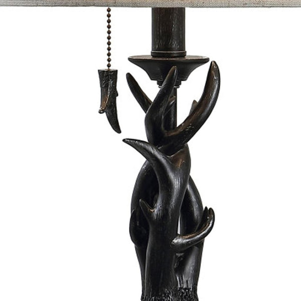 HomeRoots 21" Antiqued White Antlers Desk Lamp with Gray Linen Shade – Rustic Vintage Charm for Any Space 715736