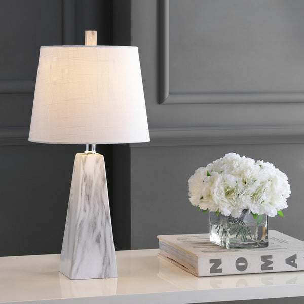 HomeRoots Set of Two Elegant 21" White Novelty Table Lamps with Empire Shades & Built-In Charging Outlet 715744