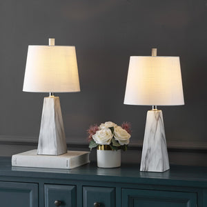 HomeRoots Set of Two 21" White Novelty Table Lamps with Elegant Empire Shades for Modern Home Décor 715745