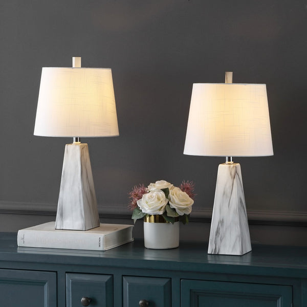 HomeRoots Set of Two 21" White Novelty Table Lamps with Elegant Empire Shades for Modern Home Décor 715745