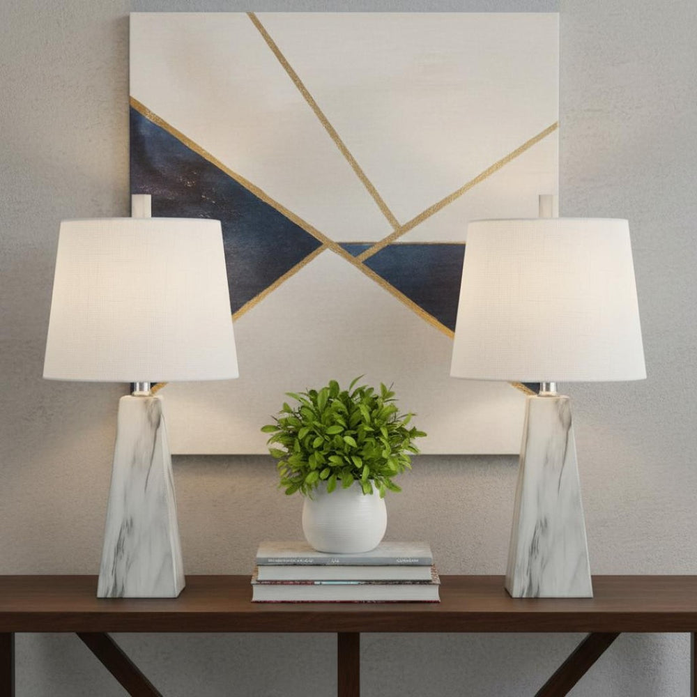 HomeRoots Set of Two 21" White Novelty Table Lamps with Elegant Empire Shades for Modern Home Décor 715745