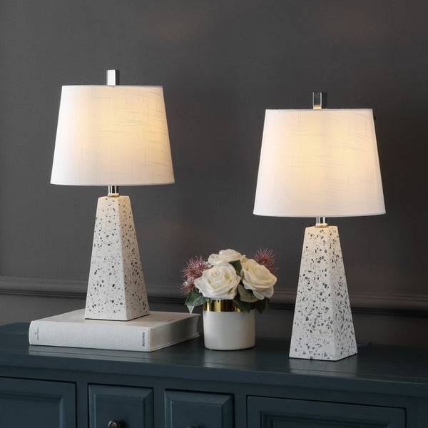 HomeRoots Set of Two 21" Gray Novelty Table Lamps with White Linen Shades for Stylish Home Lighting Decor 715746