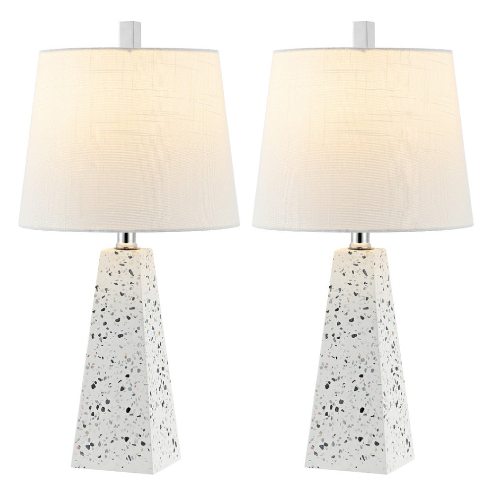 HomeRoots Set of Two 21" Gray Novelty Table Lamps with White Linen Shades for Stylish Home Lighting Decor 715746