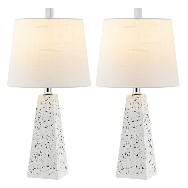 HomeRoots Set of Two 21" Gray Novelty Table Lamps with White Linen Shades for Stylish Home Lighting Decor 715746