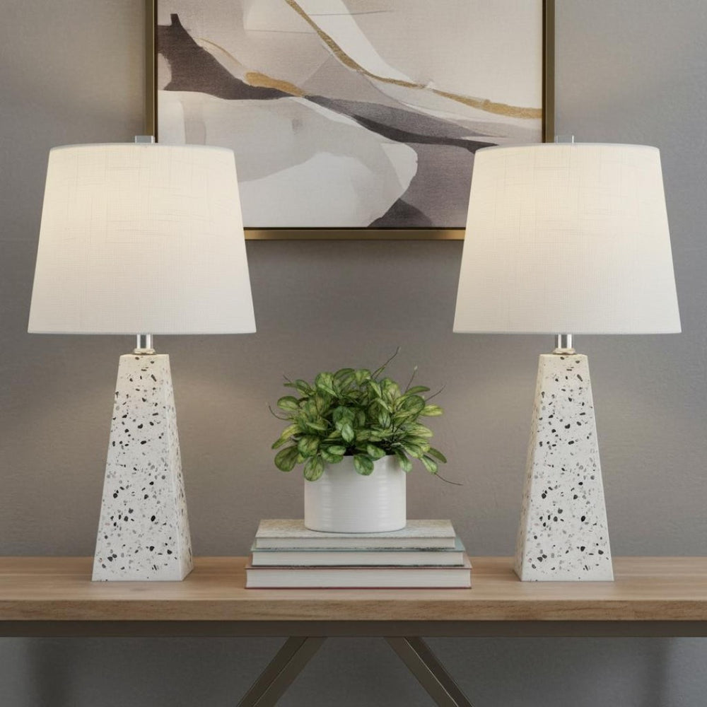 HomeRoots Set of Two 21" Gray Novelty Table Lamps with White Linen Shades for Stylish Home Lighting Decor 715746