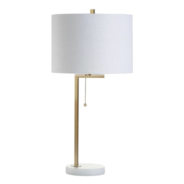 HomeRoots 25 Inch Brass Finish Round Table Lamp with Elegant Drum Shade for Living Room Decor 715752
