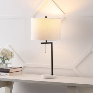 HomeRoots Set of Two 29" Blue Glass Table Lamps with White Linen Shades for Modern Home Décor and Style 715757