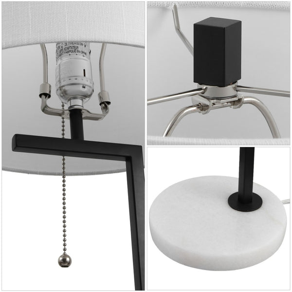 HomeRoots Set of Two 29" Blue Glass Table Lamps with White Linen Shades for Modern Home Décor and Style 715757