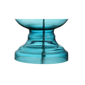 HomeRoots Set of Two 29" Clear Glass LED Table Lamps with Elegant White Drum Shades for Modern Decor 715758
