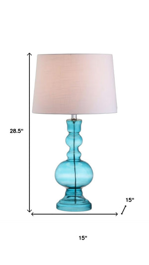 HomeRoots Set of Two 29" Clear Glass LED Table Lamps with Elegant White Drum Shades for Modern Decor 715758