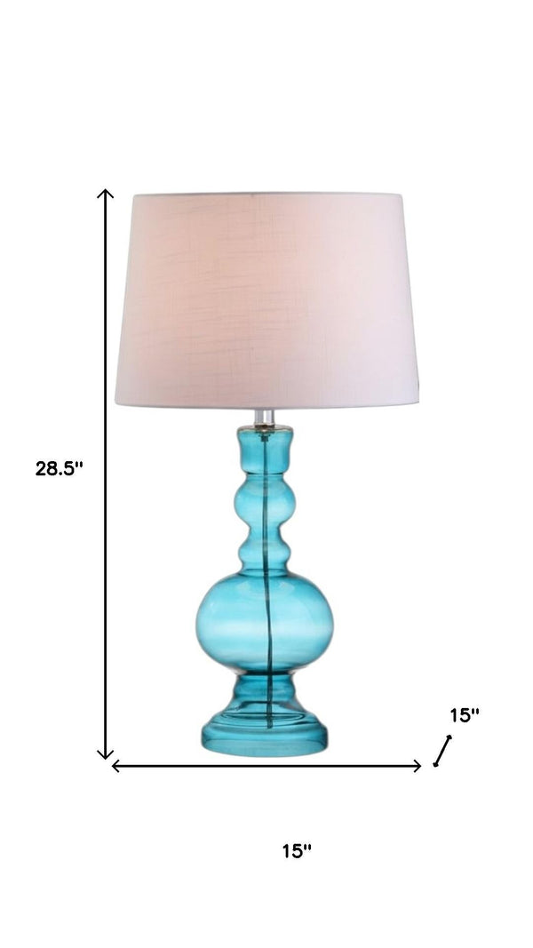 HomeRoots Set of Two 29" Clear Glass LED Table Lamps with Elegant White Drum Shades for Modern Decor 715758