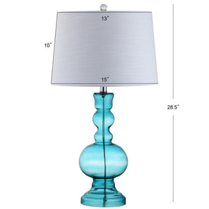 HomeRoots Set of Two 29" Clear Glass LED Table Lamps with Elegant White Drum Shades for Modern Decor 715758