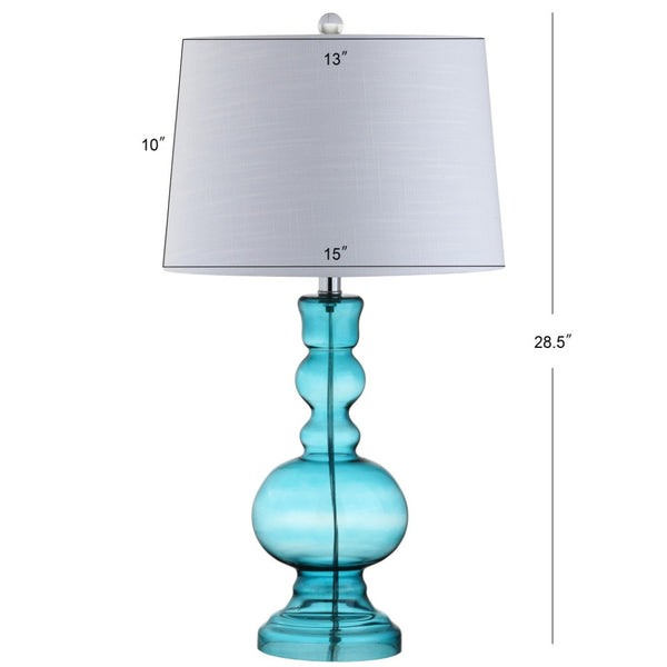 HomeRoots Set of Two 29" Clear Glass LED Table Lamps with Elegant White Drum Shades for Modern Decor 715758