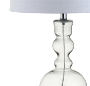 HomeRoots Set of Two 29" Blue Glass Table Lamps with White Linen Drum Shades - Modern Lighting for Any Room 715759