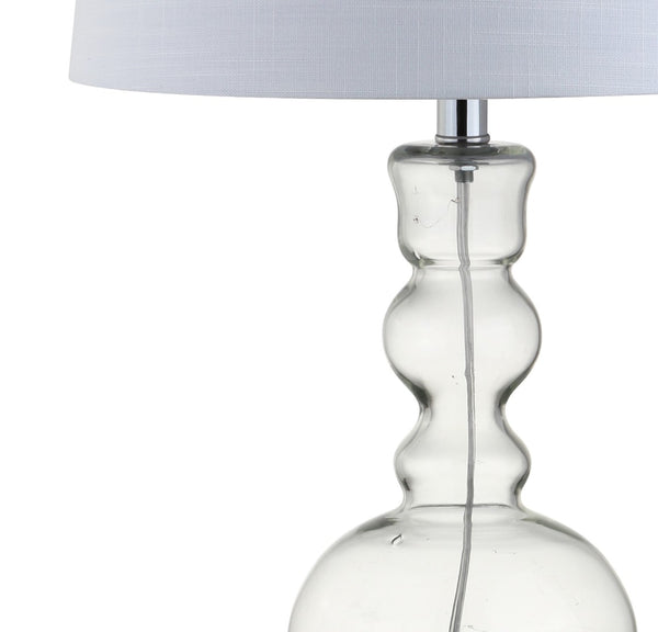 HomeRoots Set of Two 29" Blue Glass Table Lamps with White Linen Drum Shades - Modern Lighting for Any Room 715759