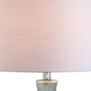 HomeRoots Set of Two 29" Blue Glass Table Lamps with White Linen Drum Shades - Modern Lighting for Any Room 715759